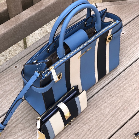 NWT Michael Kors md ew Karla stripe handbag&wallet - Picture 2 of 8